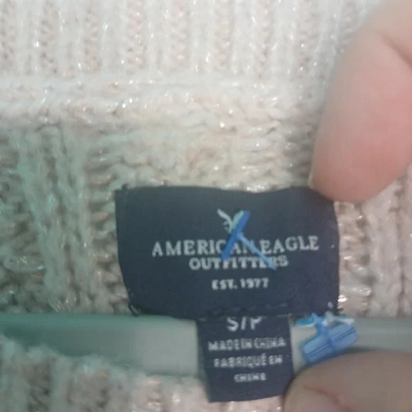 American Eagle Cream Cable Knit Metallic Shimmer Sweater Crew Neck Small - Picture 4 of 11